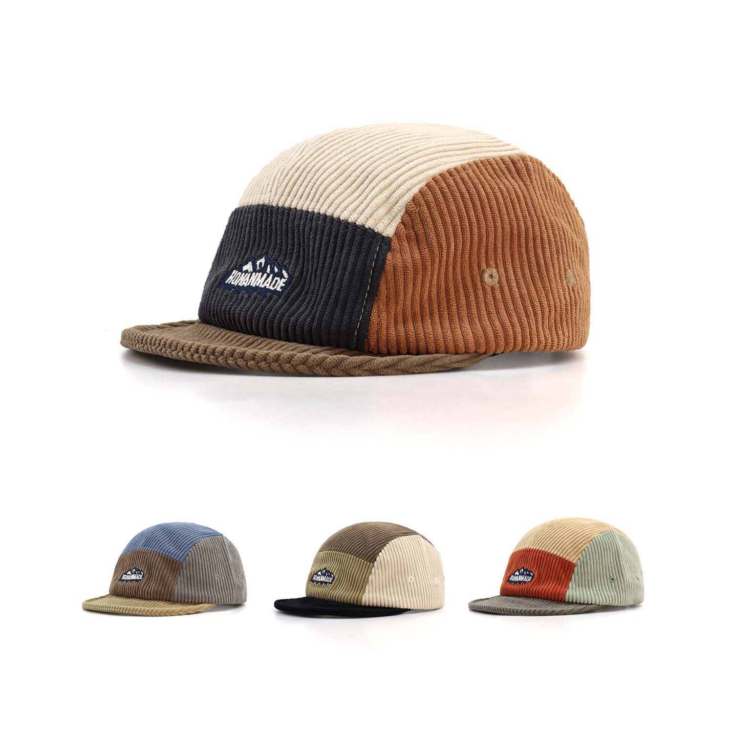 New corduroy color matching five-piece cap short-brimmed baseball cap